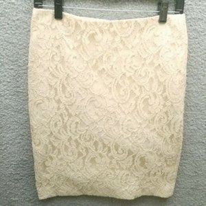 Cache Women's 6 Ivory Lined Paisley Embroidered Skirt Viscose Blend 30" 20.75"